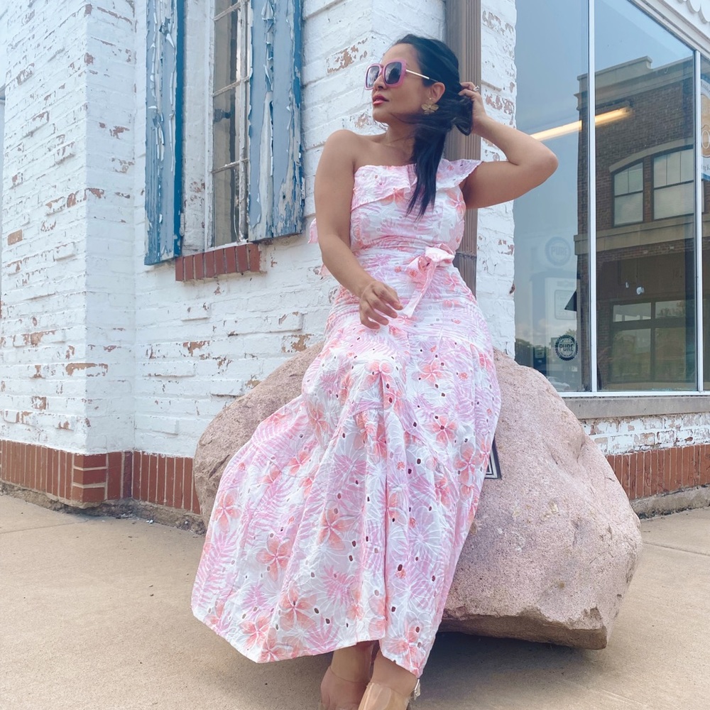 Lace one shoulder maxi dress